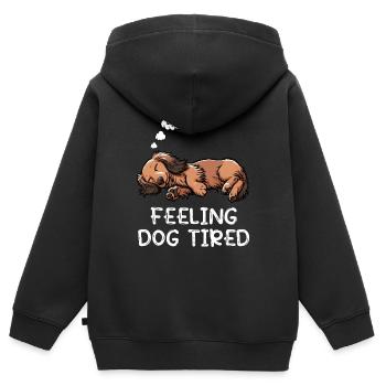 Se sentir fatigué par chien Teckel - Sweat Premium à capuche zippé enfant bio - noir - Dos - AI Model Kid Male (0cm)