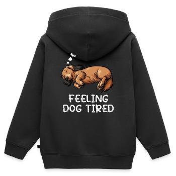 Se sentir fatigué par chien Teckel - Sweat Premium à capuche zippé enfant bio - noir - Dos - AI Model Kid Male (0cm)