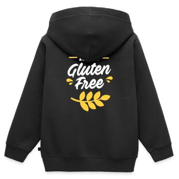 Glutenfrei - Kinder Premium Organic Zip Hoodie - Schwarz - Hinten - AI Model Kid Male (0cm)
