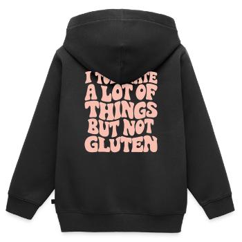 Viel tolerieren, aber kein Gluten - Kinder Premium Organic Zip Hoodie - Schwarz - Hinten - AI Model Kid Male (0cm)