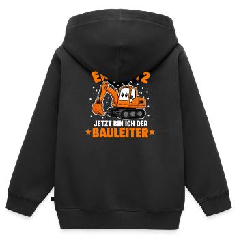 Kinder 2. Geburtstag Bagger  - Kinder Premium Organic Zip Hoodie - Schwarz - Hinten - AI Model Kid Male (0cm)