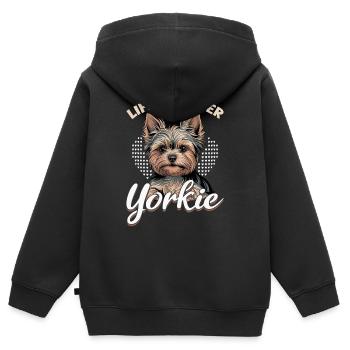 Yorkshire Terrier Yorkshire Race de chien Yorkshire - Sweat Premium à capuche zippé enfant bio - noir - Dos - AI Model Kid Male (0cm)