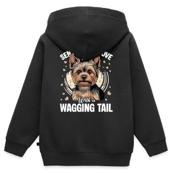 Yorkshire Terrier Yorkshire Race de chien Yorkshire - Sweat Premium à capuche zippé enfant bio - noir - Dos - AI Model Kid Male (0cm)