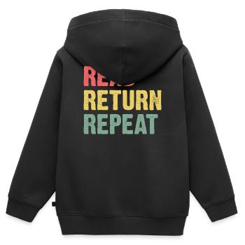 Read Return Repeat - Pastell Typo - Kinder Premium Organic Zip Hoodie - Schwarz - Hinten - AI Model Kid Male (0cm)