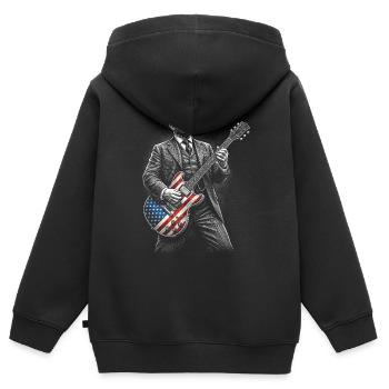 Theodore Roosevelt Gitarrist mit Flaggen Gitarre - Kinder Premium Organic Zip Hoodie - Schwarz - Hinten - AI Model Kid Male (0cm)