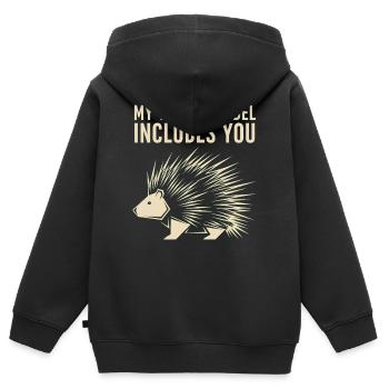 Mon modèle de menace t’inclut – Porc-épic - Sweat Premium à capuche zippé enfant bio - noir - Dos - AI Model Kid Male (0cm)