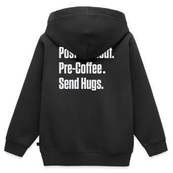 Post-Burnout vor Kaffee Umarmungen schicken - Kinder Premium Organic Zip Hoodie - Schwarz - Hinten - AI Model Kid Male (0cm)