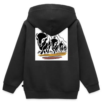 Horde de bisons en mouvement - Sweat Premium à capuche zippé enfant bio - noir - Dos - AI Model Kid Male (0cm)