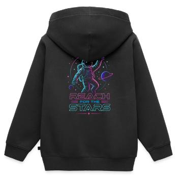 Astronaut "Reach for the Stars" | Weltraum  - Kinder Premium Organic Zip Hoodie - Schwarz - Hinten - AI Model Kid Male (0cm)