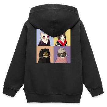 Cat Couture Quartett - Kinder Premium Organic Zip Hoodie - Schwarz - Hinten - AI Model Kid Male (0cm)