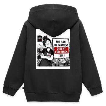 „Wo sind die Bananen?“ – Direkt vor Ihnen. - Kinder Premium Organic Zip Hoodie - Schwarz - Hinten - AI Model Kid Male (0cm)