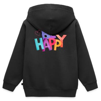 Peinture à l’aquarelle arc-en-ciel Be Happy - Sweat Premium à capuche zippé enfant bio - noir - Dos - AI Model Kid Male (0cm)