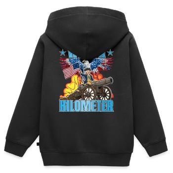 Was ist ein Kilometer? Patriotischer Humor - Kinder Premium Organic Zip Hoodie - Schwarz - Hinten - AI Model Kid Male (0cm)