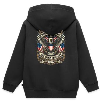 Aigle de la fête de l’Indépendance avec drapeaux - Sweat Premium à capuche zippé enfant bio - noir - Dos - AI Model Kid Male (0cm)