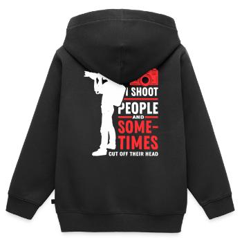Fotoshooting Dark Humor T-Shirt - Kinder Premium Organic Zip Hoodie - Schwarz - Hinten - AI Model Kid Male (0cm)