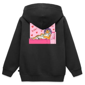 Pink Tiger Lounge mit Herzen und Haarlockenwicklern - Kinder Premium Organic Zip Hoodie - Schwarz - Hinten - AI Model Kid Male (0cm)