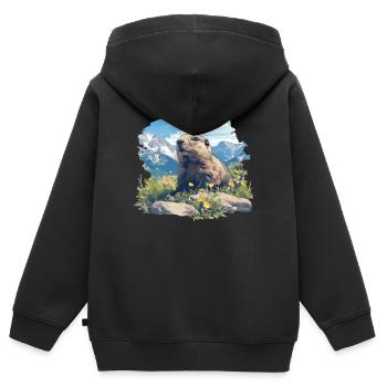 Murmeltiere Murmeltier - Kinder Premium Organic Zip Hoodie - Schwarz - Hinten - AI Model Kid Male (0cm)