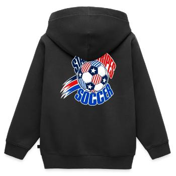 USA Soccer Fan 2026, Stars and Stripes Soccer Ball - Kinder Premium Organic Zip Hoodie - Schwarz - Hinten - AI Model Kid Male (0cm)
