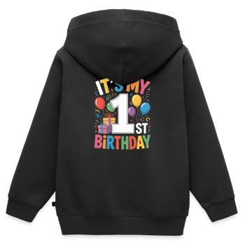 1st birthday - Kinder Premium Organic Zip Hoodie - Schwarz - Hinten - AI Model Kid Male (0cm)