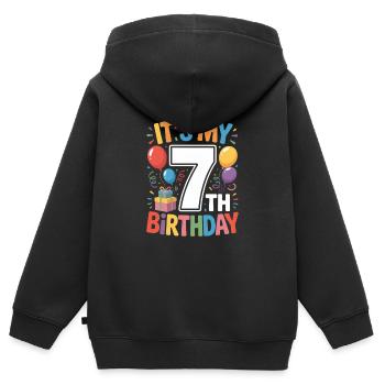 7th birthday - Kinder Premium Organic Zip Hoodie - Schwarz - Hinten - AI Model Kid Male (0cm)