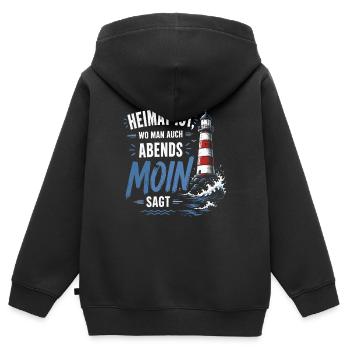 Heimat Moin Abend Leuchtturm - Kinder Premium Organic Zip Hoodie - Schwarz - Hinten - AI Model Kid Male (0cm)