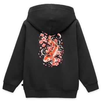 Flux de Koi Sakura - Sweat Premium à capuche zippé enfant bio - noir - Dos - AI Model Kid Male (0cm)