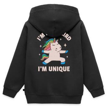 Je ne suis pas bizarre, je suis unique - Sweat Premium à capuche zippé enfant bio - noir - Dos - AI Model Kid Male (0cm)