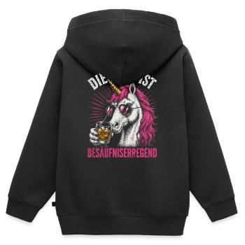 Pinkes Einhorn mit Drink - Kinder Premium Organic Zip Hoodie - Schwarz - Hinten - AI Model Kid Male (0cm)