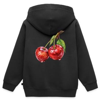 Kirsche - Kinder Premium Organic Zip Hoodie - Schwarz - Hinten - AI Model Kid Male (0cm)
