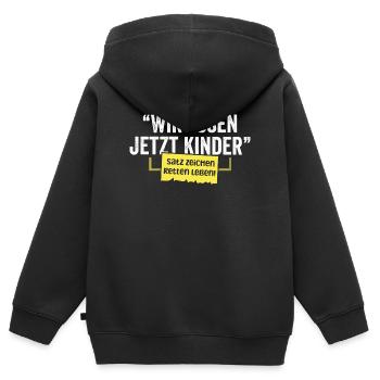Wir essen jetzt Kinder – Satzzeichen retten Leben  - Kinder Premium Organic Zip Hoodie - Schwarz - Hinten - AI Model Kid Male (0cm)