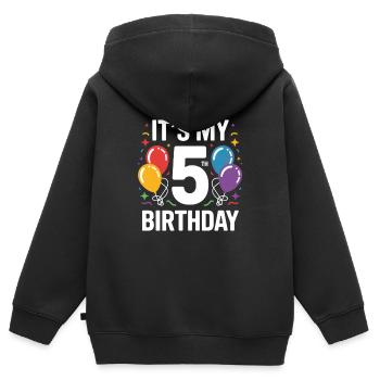 5e anniversaire - Sweat Premium à capuche zippé enfant bio - noir - Dos - AI Model Kid Male (0cm)