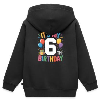 6e anniversaire - Sweat Premium à capuche zippé enfant bio - noir - Dos - AI Model Kid Male (0cm)