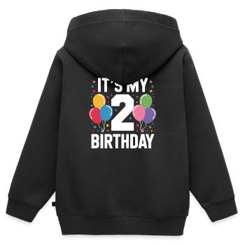 2ème anniversaire - Sweat Premium à capuche zippé enfant bio - noir - Dos - AI Model Kid Male (0cm)