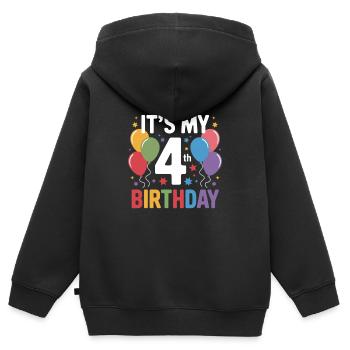 4ème anniversaire - Sweat Premium à capuche zippé enfant bio - noir - Dos - AI Model Kid Male (0cm)