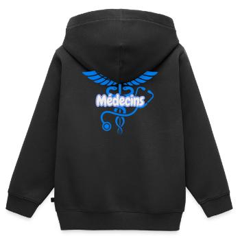 Médecins Caduceus Bleu  - Sweat Premium à capuche zippé enfant bio - noir - Dos - AI Model Kid Male (0cm)