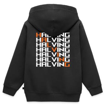 Réduire de moitié Bitcoin - Sweat Premium à capuche zippé enfant bio - noir - Dos - AI Model Kid Male (0cm)
