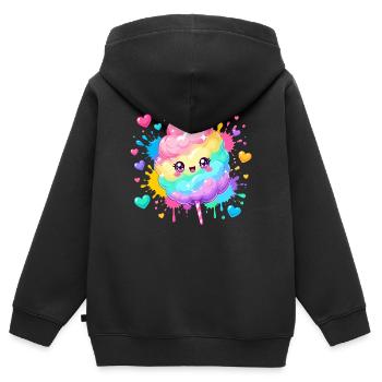 Bonheur du cœur en canne d’orge arc-en-ciel - Sweat Premium à capuche zippé enfant bio - noir - Dos - AI Model Kid Male (0cm)