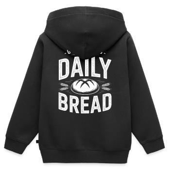 Typographie en Audace de Daily Bread - Sweat Premium à capuche zippé enfant bio - noir - Dos - AI Model Kid Male (0cm)