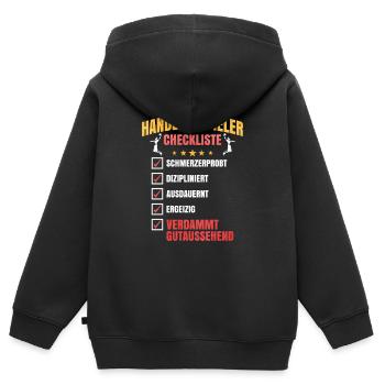 Handballspieler Checkliste - Kinder Premium Organic Zip Hoodie - Schwarz - Hinten - AI Model Kid Male (0cm)