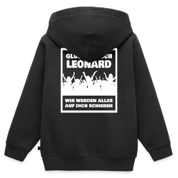 Leonard - Kinder Premium Organic Zip Hoodie - Schwarz - Hinten - AI Model Kid Male (0cm)