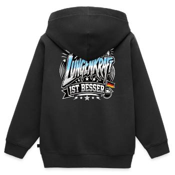 Taktik ist gut, Lungenkraft ist besser - Kinder Premium Organic Zip Hoodie - Schwarz - Hinten - AI Model Kid Male (0cm)