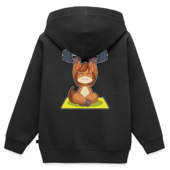 Bodybuilder cheval Bodybuilding avec haltères - Sweat Premium à capuche zippé enfant bio - noir - Dos - AI Model Kid Male (0cm)