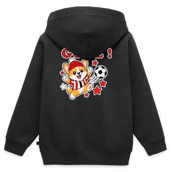 Funny Soccer Corgi Sticker | Football Fan Animal  - Kids Premium Organic Zip-up Hoodie - black - Back - AI Model Kid Male (0cm)