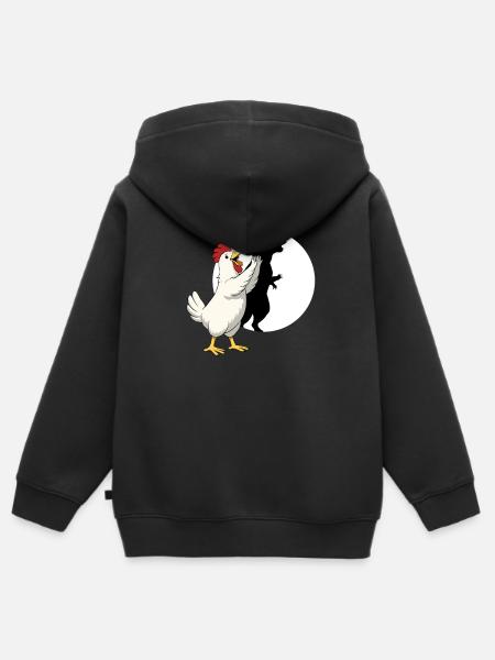 Funny Chicken T Rex Dinosaur Shadow Puppet - Kids Premium Organic Zip-up Hoodie - black