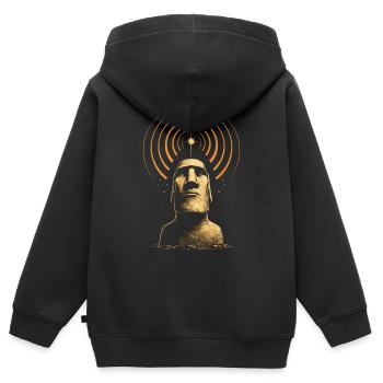 Moai Kosmisches Signal - Kinder Premium Organic Zip Hoodie - Schwarz - Hinten - AI Model Kid Male (0cm)