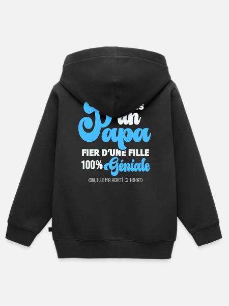 papa fier fille père et fille fête des pères - Sweat Premium à capuche zippé enfant bio - noir