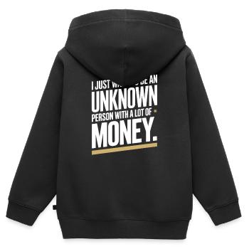 Geld Just Want To Be An Unknown Person Money Reich - Kids Premium Organic Zip-up Hoodie - black - Back - AI Model Kid Male (0cm)