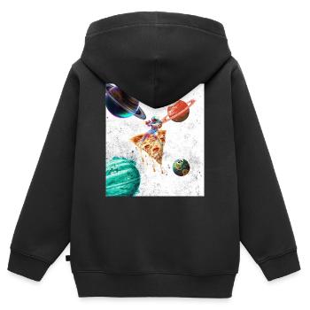 Astronaut Rides Pizza Space T-Shirt - Sweat Premium à capuche zippé enfant bio - noir - Dos - AI Model Kid Male (0cm)