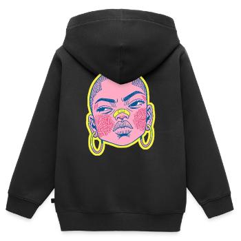 Portrait féminin noir #9 - Sweat Premium à capuche zippé enfant bio - noir - Dos - AI Model Kid Male (0cm)