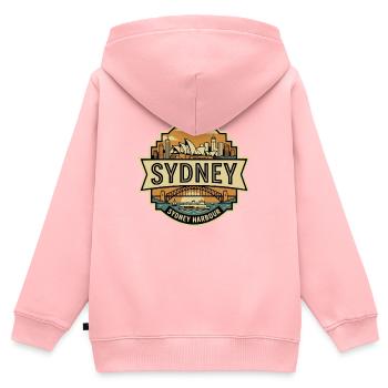 Sydney Harbour Skyline Retro-Abzeichen - Kinder Premium Organic Zip Hoodie - Rosa - Hinten - AI Model Kid Female (0cm)